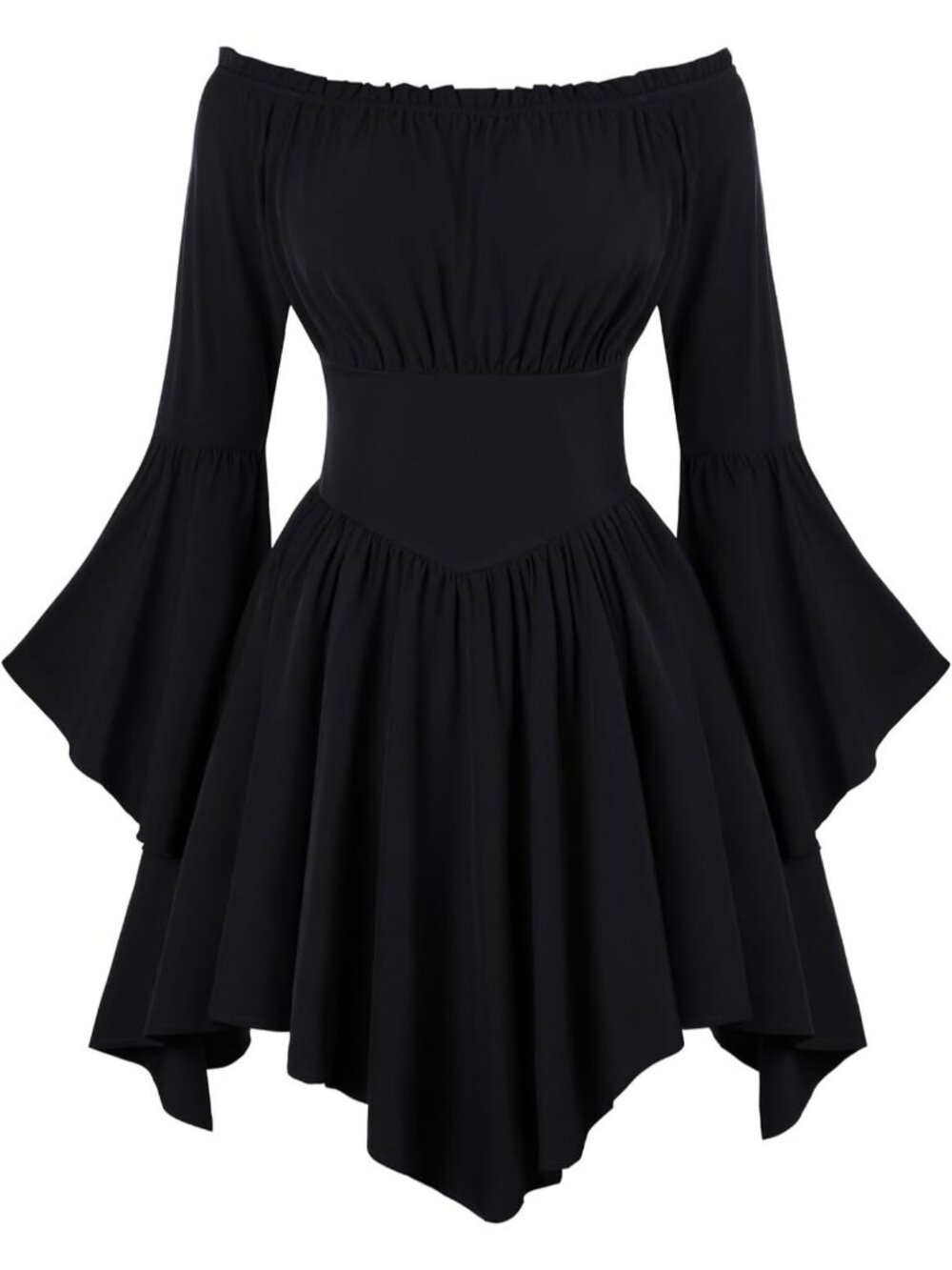 Women's Black Renaissance Off Shoulder Bell Sleeve Dress Medieval Halloween Goth